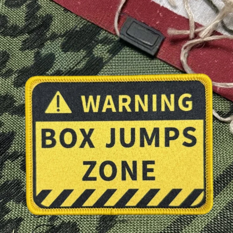 Caja de advertencia, parche estampado de zonas de JUMPS, chaleco táctico, insignia de moral con gancho y bucle, pegatina decorativa para mochila, parches para brazalete para ropa