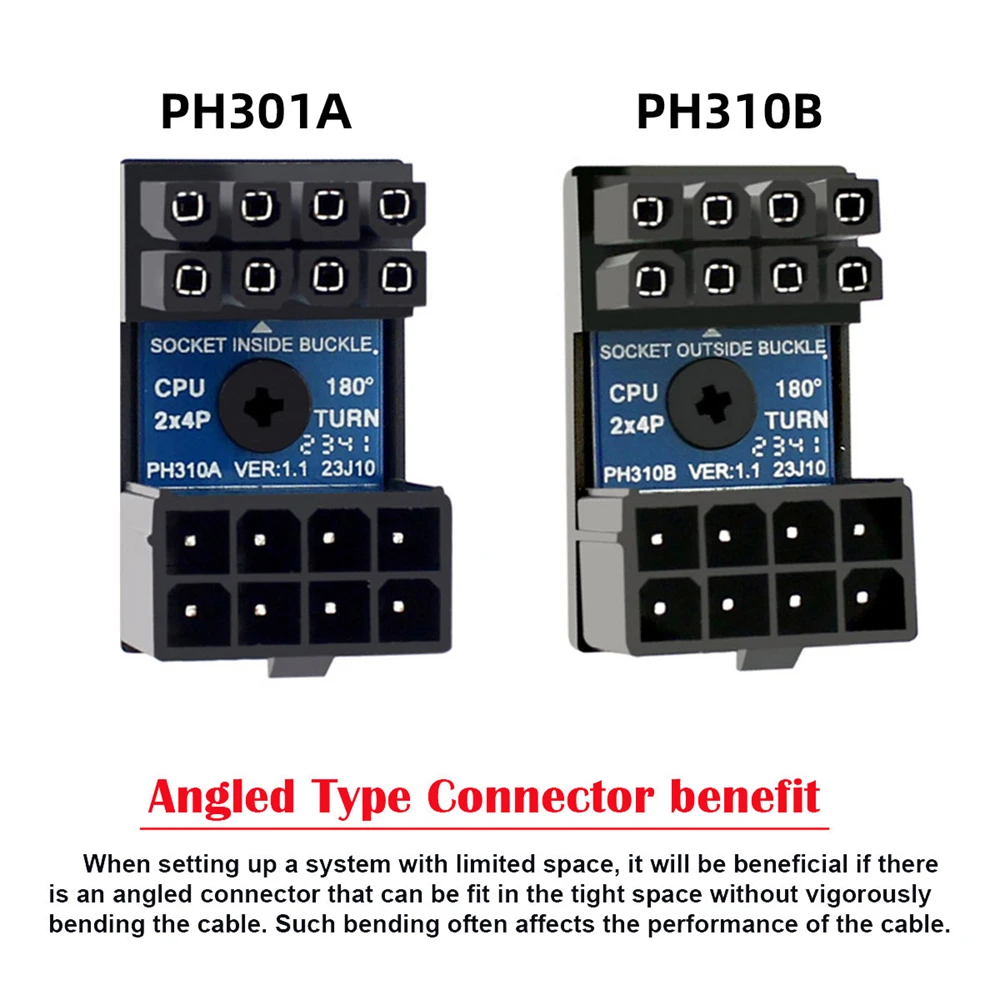 CY adaptador de cabezal de alimentación macho a hembra para CPU, 360 grados arriba y abajo, ángulo ATX 8P EPS 12V, lote de 2 unidades - imagen 3