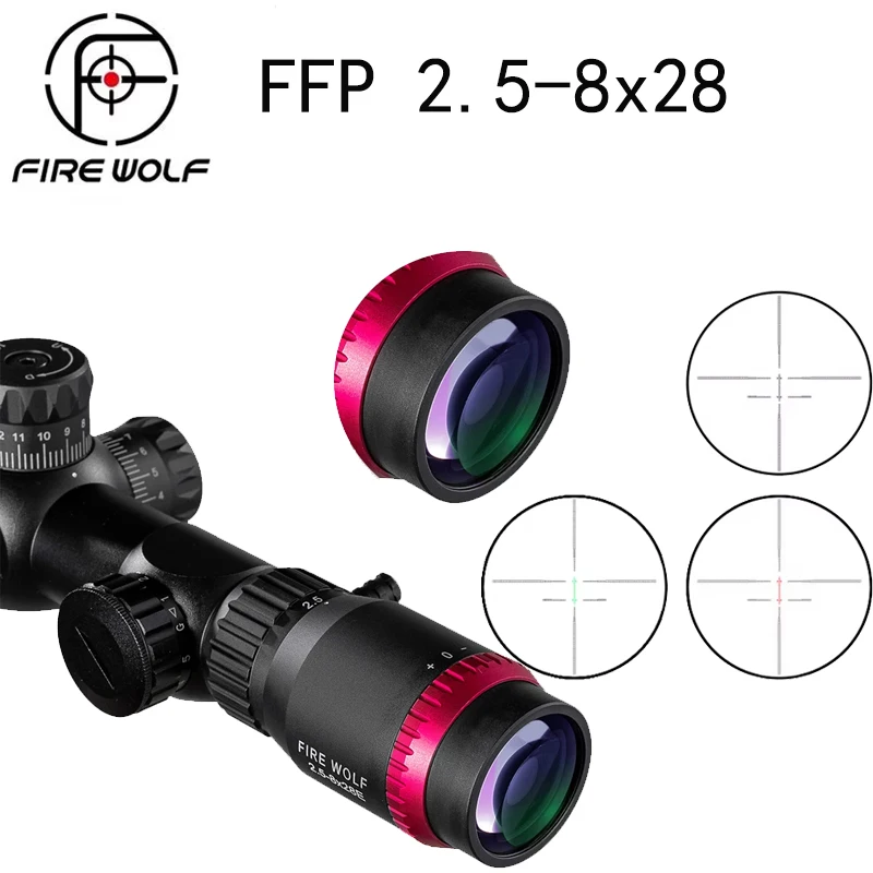 Fire Wolf FFP 2,5-8x28 alcance doble alcance cruzado caza verde rojo iluminado Riflescope QZ Rifle Scope mira óptica táctica