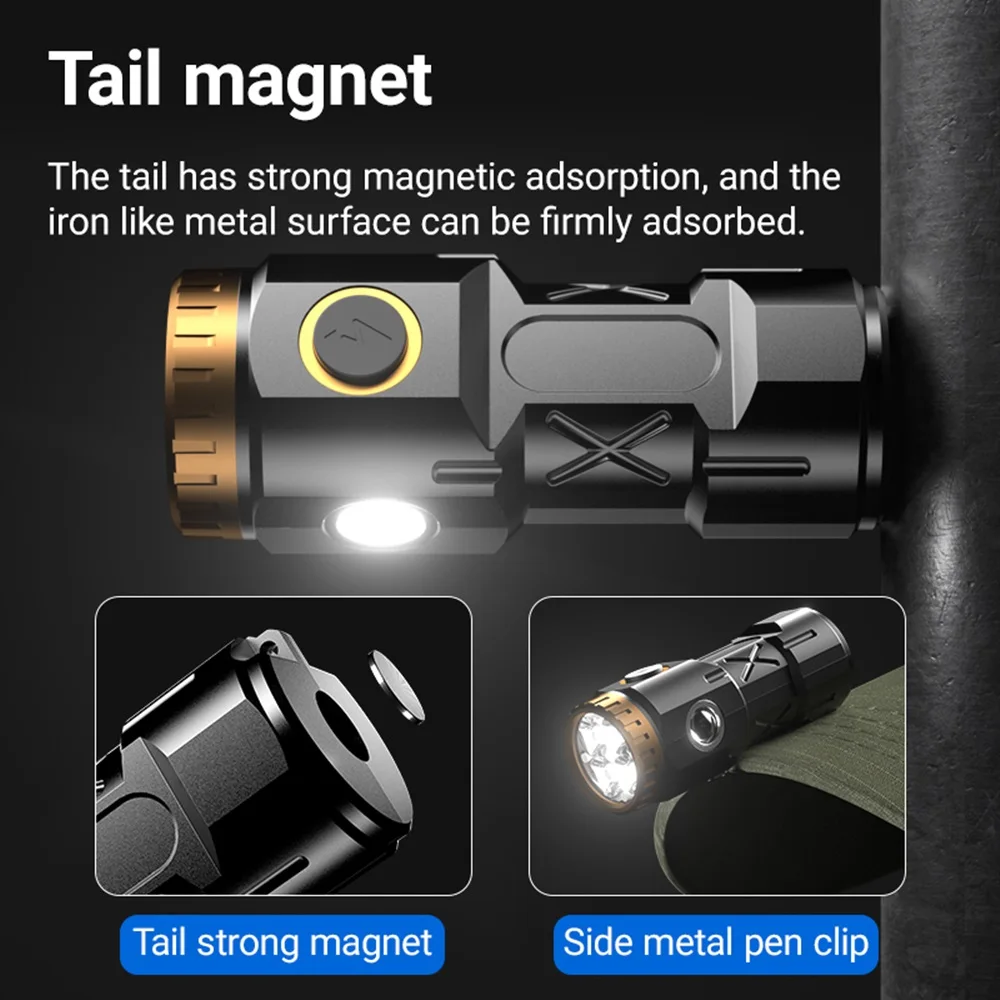 Mini linterna Led pequeña de Palma, luz lateral COB portátil con carga Usb, para el hogar, pesca, senderismo, Camping, linterna de trabajo magnética de bolsillo, 4xP35 - imagen 4