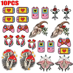 10 unids/lote, parches bordados para consola de juegos, auriculares, pegatinas bordadas a mano de amor, parches de hierro de dibujos animados para coser ropa DIY
