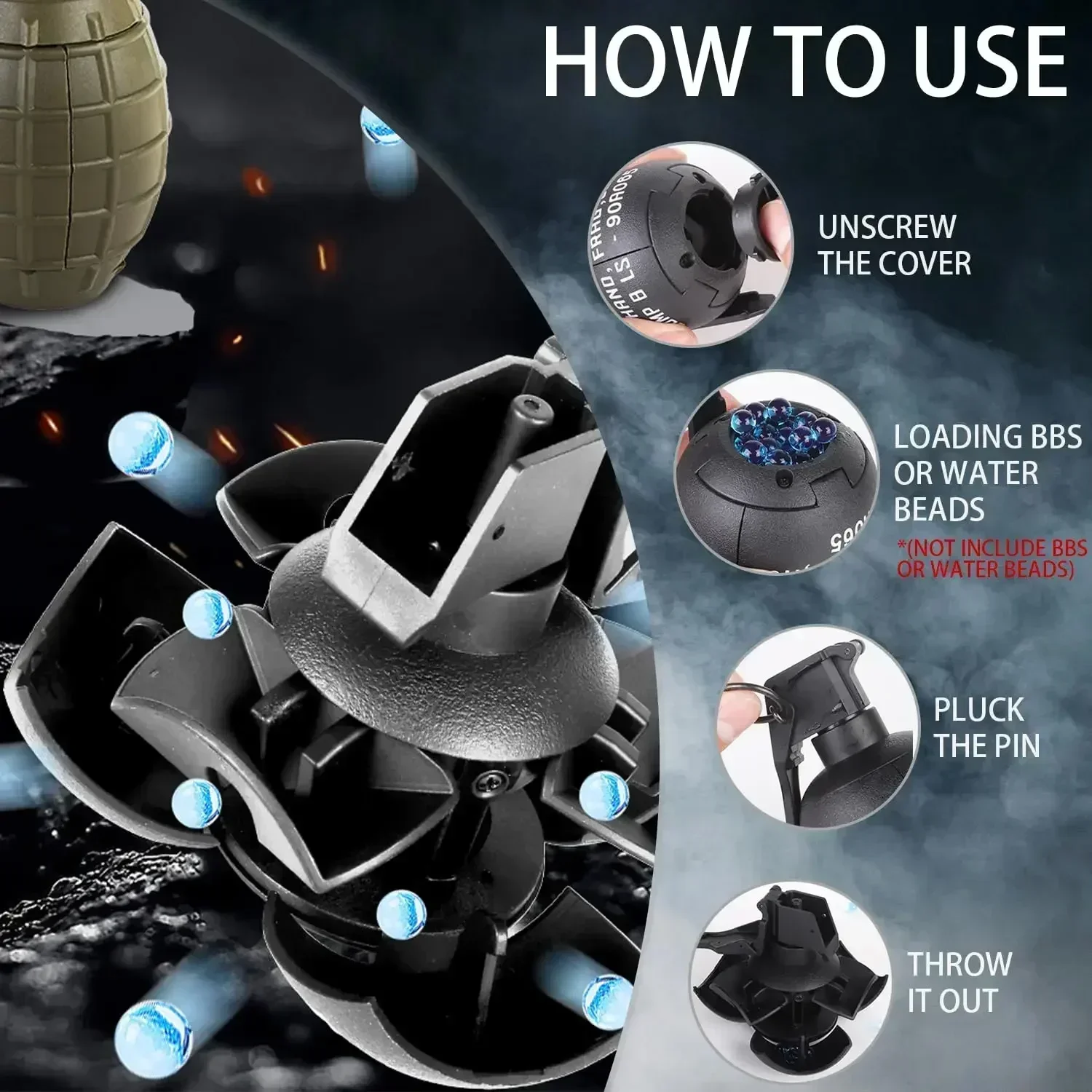 Granada de mano airsoft nailon – Réplica táctica con anillo - imagen 4