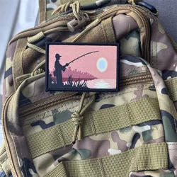 Parche impreso "Sunrise Fishing" para ropa, insignia de moral militar táctica, parches de bucle de gancho, pegatinas para mochila, brazalete