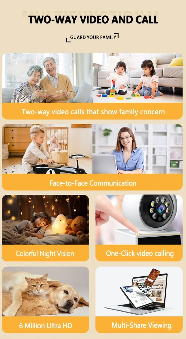 Cámara de vídeo inteligente Intercomunicador bidireccional de un solo toque 360 °   Pan/Tilt 2,4 pulgadas 1080P 3MP Visión nocturna infrarroja Videollamada de monitoreo doméstico - imagen 4