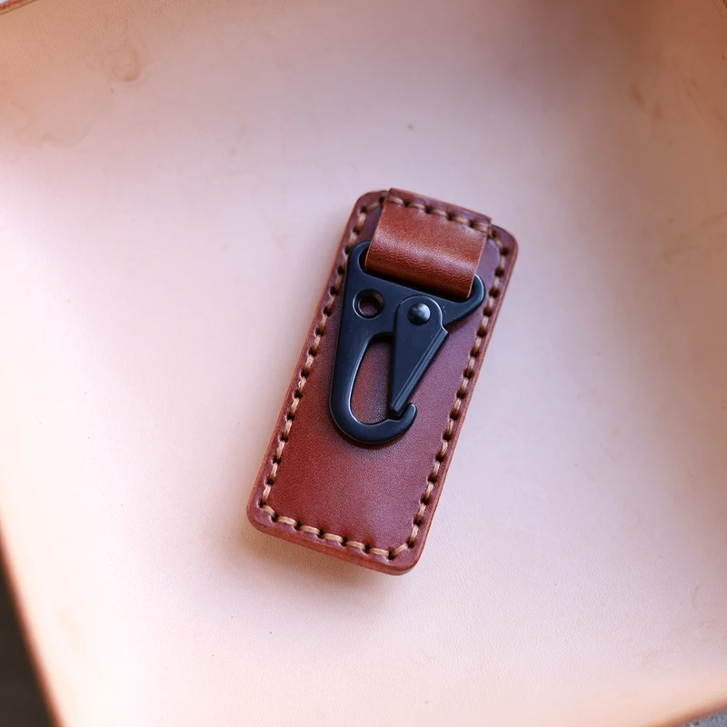 B-cinturón con Clip trasero largo, cinturón colgante rápido, cuero curtido, marrón, azul marino, antipérdida, Clip de cintura de acceso rápido - imagen 5