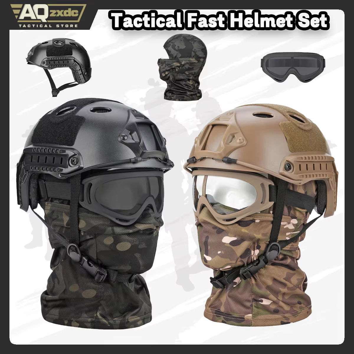 Casco táctico airsoft con máscara elástica y gafas antivaho - Protección facial