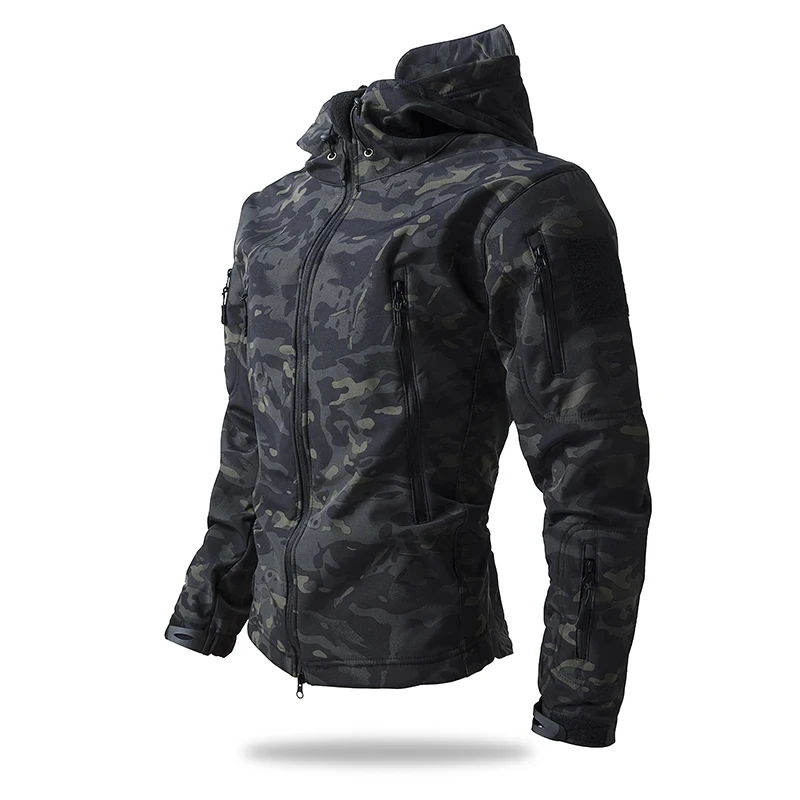 AUKU-Chaqueta táctica de concha suave para hombre, abrigos con capucha de lana impermeables para invierno, ropa de entrenamiento para acampar y cazar, chaqueta de camuflaje para exteriores