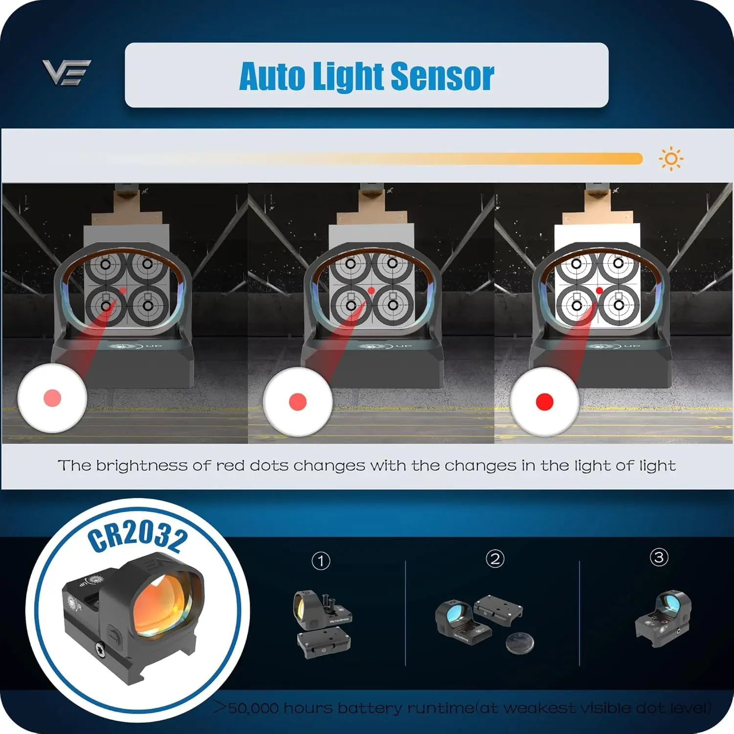 Mira de Punto Rojo Vector Optics Frenzy 1x20x28 | Punto de 6 MOA | Ventana Extra Grande & Lente HD | 10 Niveles de Iluminación | Resistente al Agua IPX6 - imagen 4