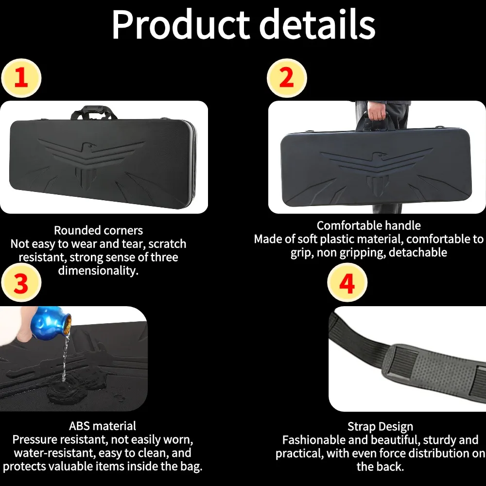 Estuche para arco de tiro con arco, plástico duro ABS, 95x36x14cm, estuche de almacenamiento de mano o hombro, caja de protección para tiro con arco y flecha y caza - imagen 3