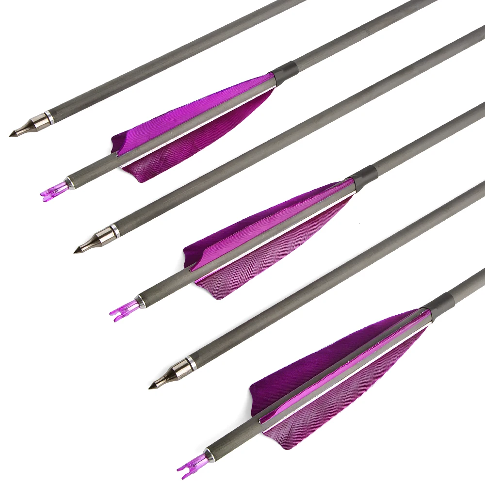 Flecha de carbono SP400 de 35 pulgadas, tiro con arco de 4 ", pluma de pavo Real, puntas de 100Gr, ID de 6,2mm, arco compuesto de flecha de carbono, tiro de caza, 6/12 Uds. - imagen 2