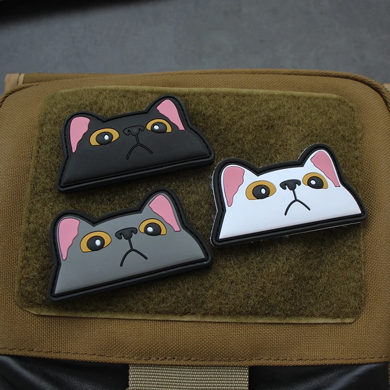 Bonito brazalete de goma táctico de PVC, Parche de gato negro, blanco y gris, diadema rosa para ropa, mochila, casco, MARO, insignia decorativa DIY - imagen 2