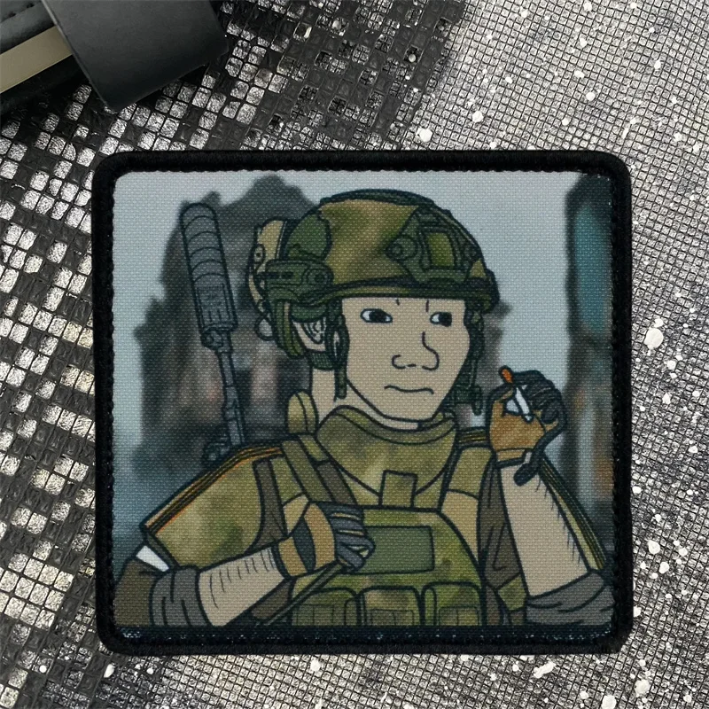 Parche de insignia de moral de Humor divertido "Doomer", soldados con filas de cigarrillo, brazalete militar táctico, gancho y bucle, mochila, pegatina para sombrero - imagen 5