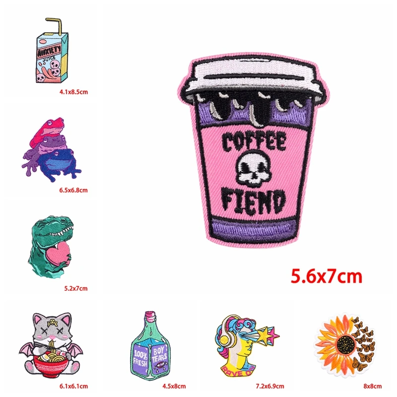 Parche bordado de rana de dinosaurio de dibujos animados/Animal, parches para planchar en la ropa, parches Punk/calavera en la ropa, bricolaje, 10 unids/lote - imagen 2