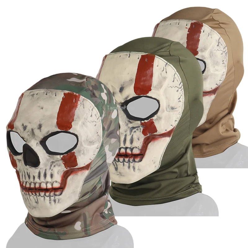 Máscara táctica de cara completa para Halloween, tocado de Cosplay de terror con lente HD, transpirable, Paintball CS, pasamontañas para disparar