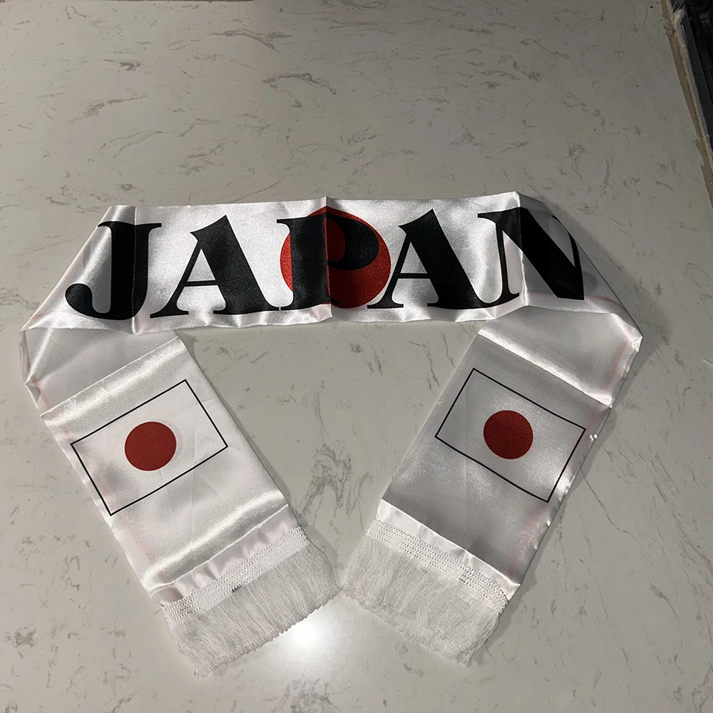 Bufanda japonesa deportiva doble cara satén con borlas, fútbol