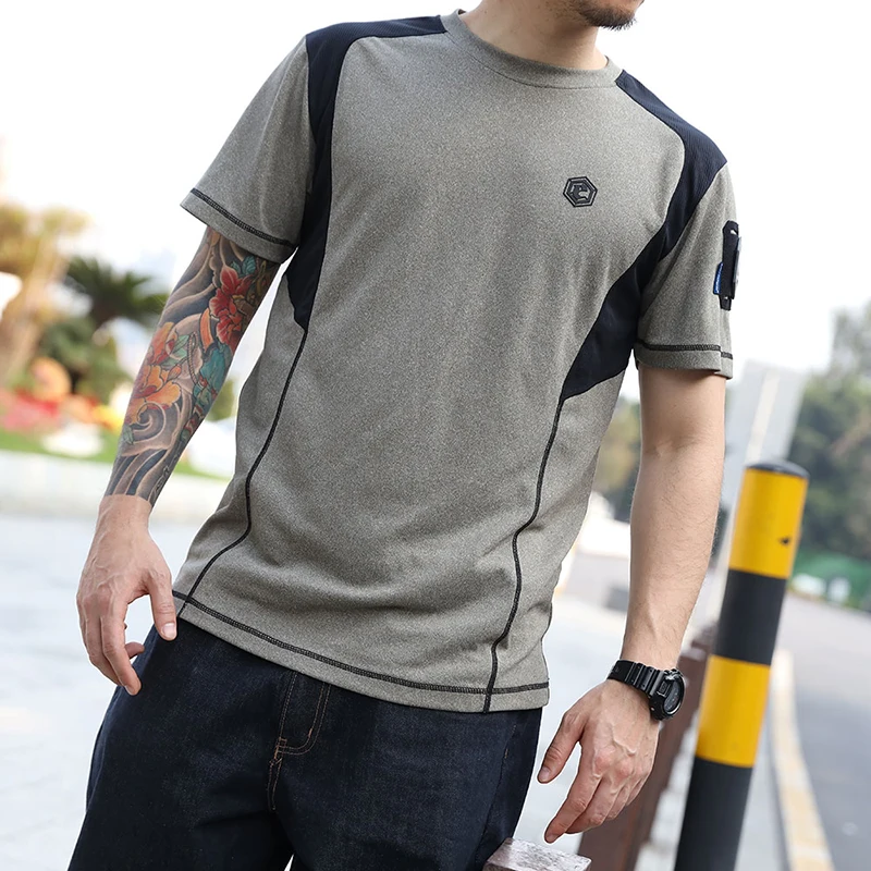 Emersongear-Camiseta deportiva funcional con etiqueta azul, camiseta de manga corta con aleta de tiburón, Tops que absorben el juego de Paintball ligero de secado rápido - imagen 3