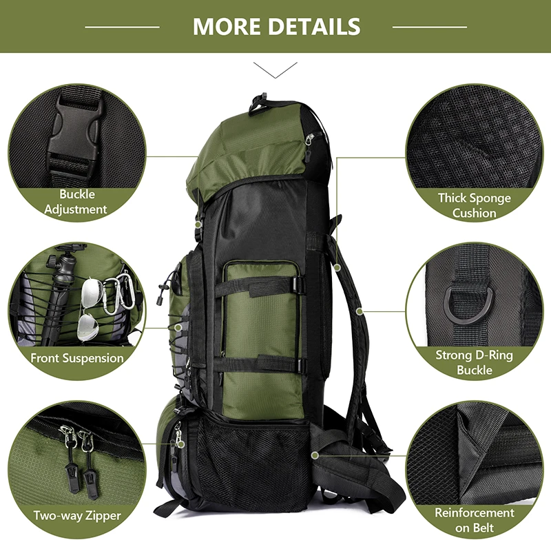Bolsa de viaje de 90L, mochila para acampar, senderismo, escalada, montañismo, bolsa deportiva de gran capacidad, mochila de equipaje para hombres al aire libre Molle - imagen 4