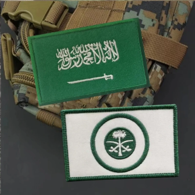 Parches tácticos bordados con bandera de Arabia Saudita, parche de gancho y bucle en tela, insignia de moral militar, pegatinas para mochila, accesorios - imagen 2