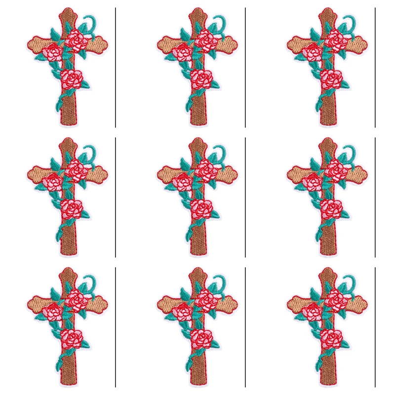 Parches bordados de toalla cruzada para ropa, parches de dibujos animados para planchar, rayas de colores bíblicos, 10 unidades por lote - imagen 2