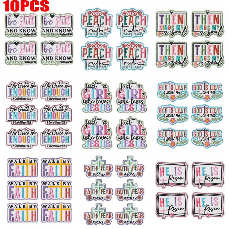 10 unids/lote, venta al por mayor, parche de chica Jesús, parches bordados con letras de arcoíris de dibujos animados, parches para planchar para ropa, chaquetas, pegatinas