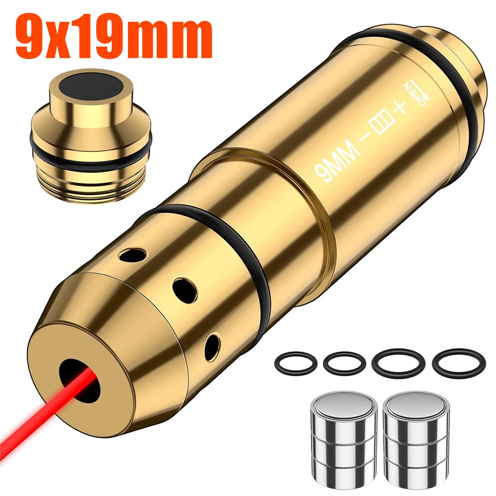 Cartucho de entrenamiento láser tipo bala para entrenamiento de fuego seco, 9x19mm, mira láser para entrenamiento de fuego seco con tapa de presión de goma, mira láser roja