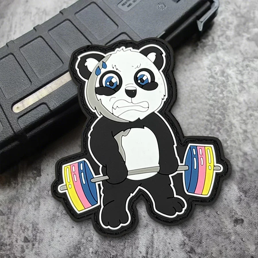 Parche de brazalete de levantamiento de pesas de Panda para ropa, insignia de moral táctica de PVC, parches de bucle de gancho, pegatinas de mochila militar