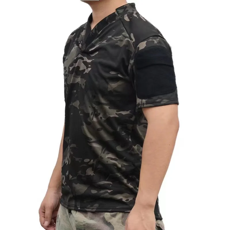 POA001-Camiseta táctica de secado rápido para hombre, camisa de manga corta con solapa de camuflaje para verano - imagen 2