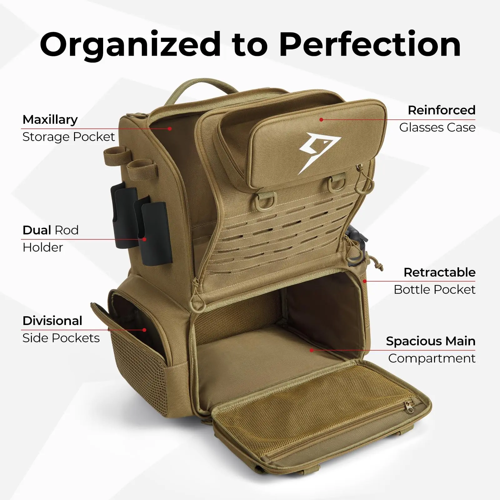 52L Fishing Tackle Backpack with Rod Holders & 4 Tackle Boxes, Large Tackle Bag for Gear Storage with Rain Cover - imagen 3