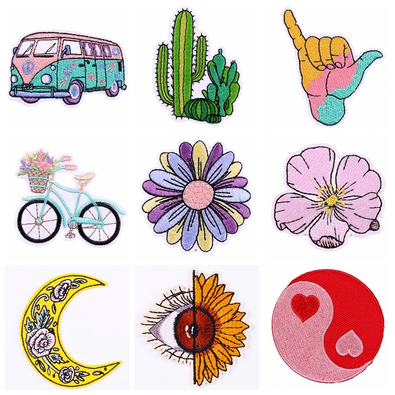 Parches de flores para ropa, pegatinas para acampar, parche bordado a rayas para chaqueta, insignias DIY, accesorio para ropa, 10 unidades por lote