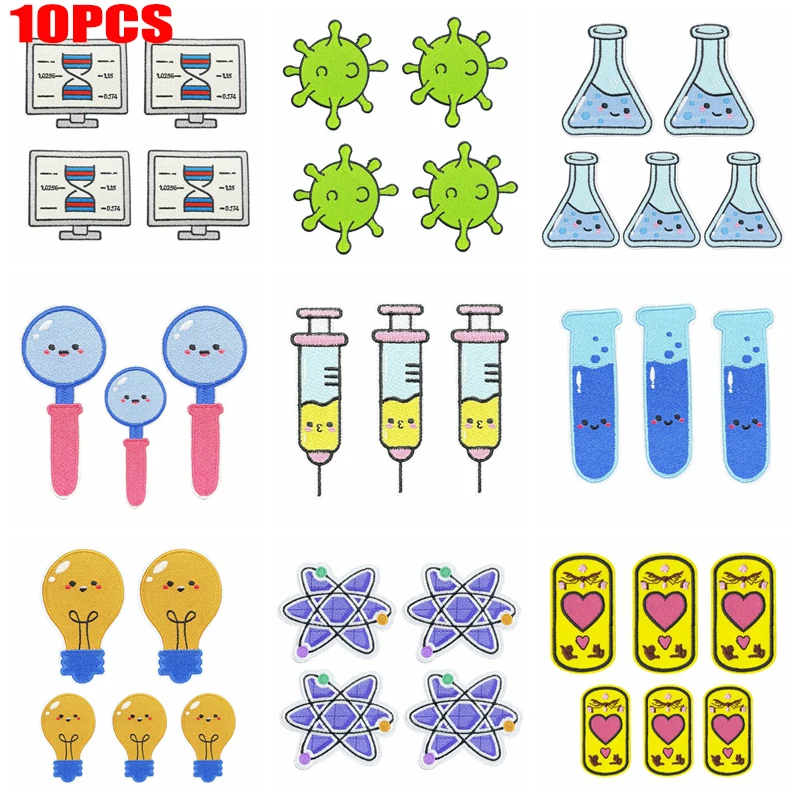 10 unids/lote parches bordados de laboratorio DIY lindo parche de dibujos animados sombreros bolsos chaquetas coser apliques bordados decoración de ropa - imagen 2