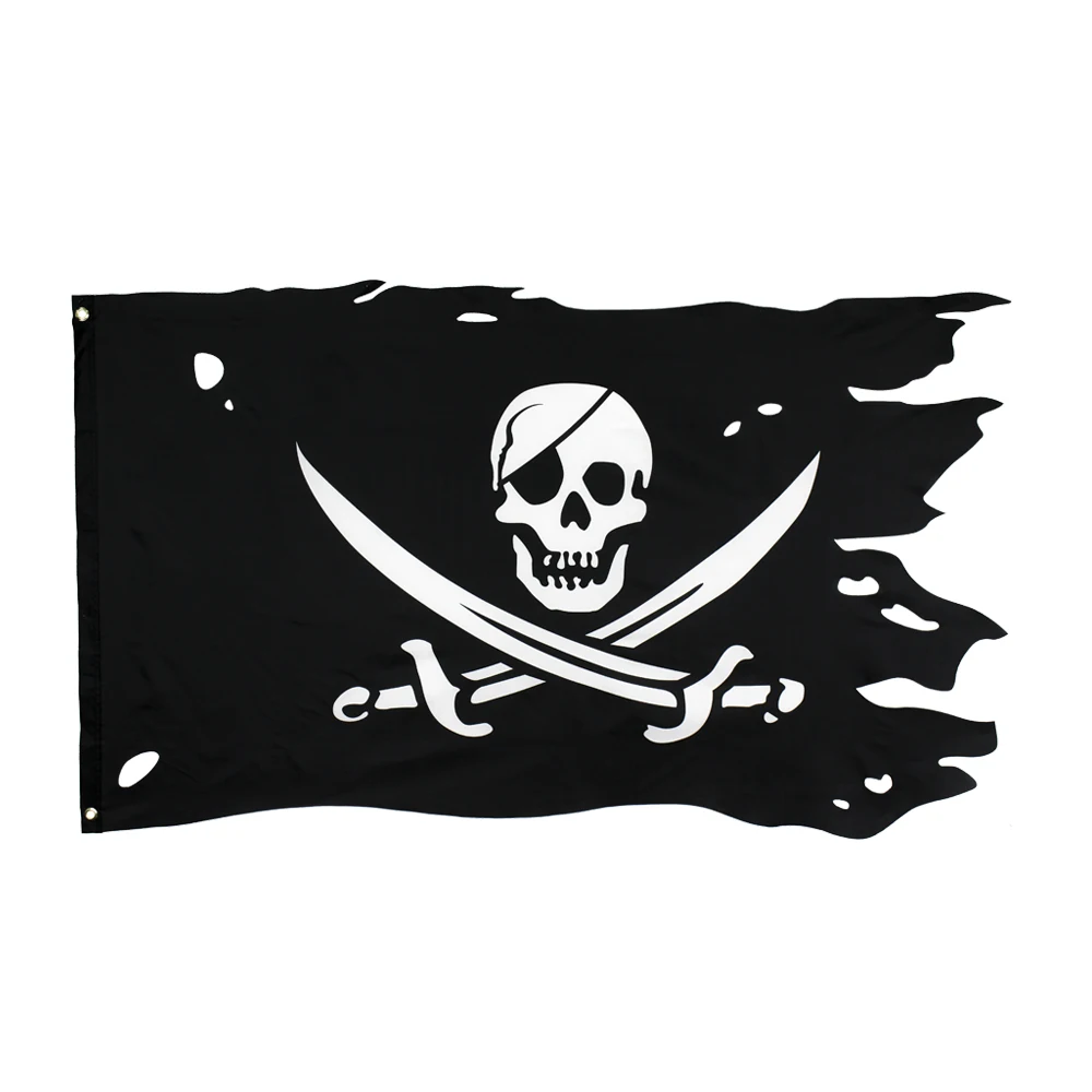 FLAGLINK 90X150CM Estilos horizontales y vertical Pecho de hombre muerto Cráneo doble roto Pirata Jack Rackham Jolly Roger Banderas - imagen 3