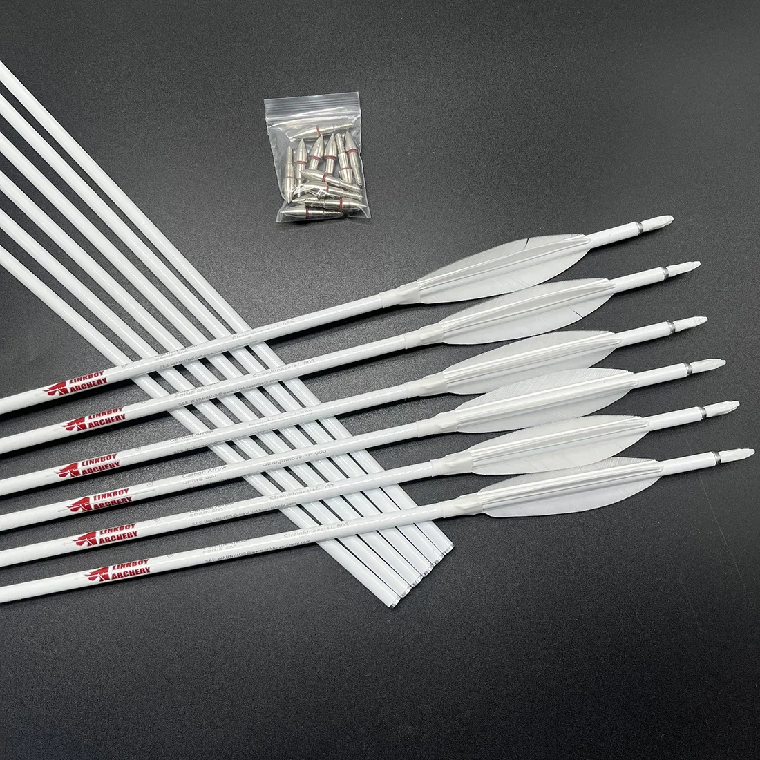 12 Uds flechas de carbono para tiro con arco ID6.2MM 4 "Pluma de pavo Nock 75GR punta para caza con arco - imagen 2