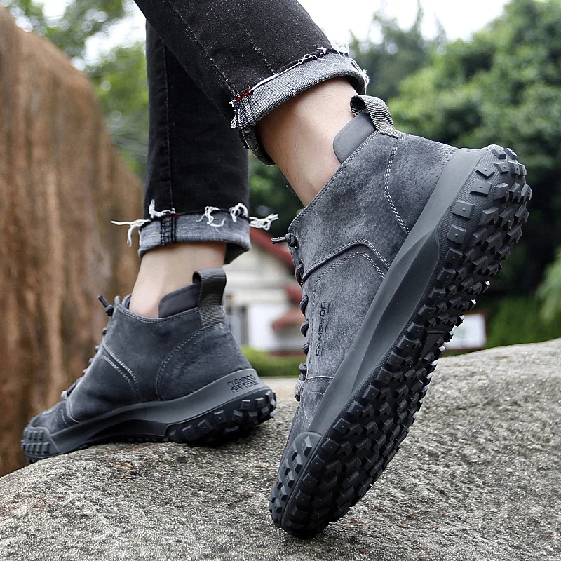 HIKEUP-Botas antideslizantes para hombre, zapatos informales resistentes al desgaste, para montañismo, senderismo, otoño - imagen 3