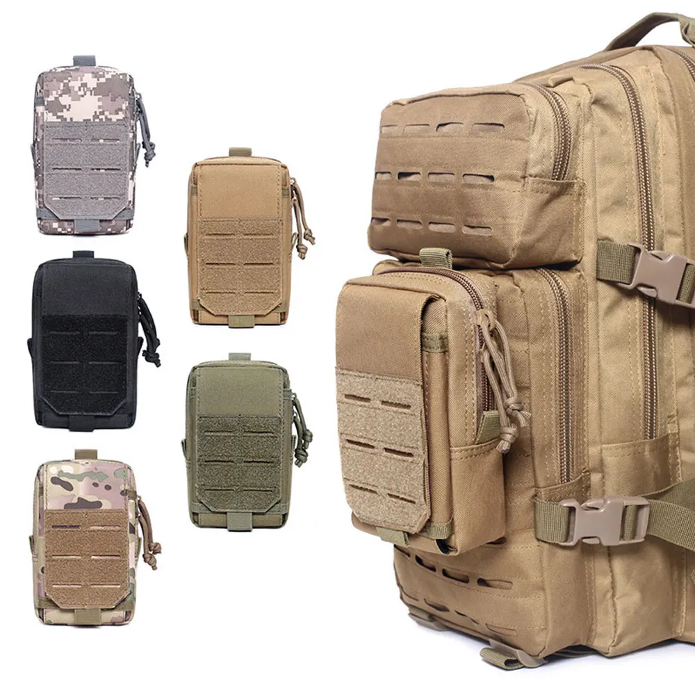 Bolsa EDC de camuflaje para exteriores, bolsa táctica Molle para teléfono móvil, mochila deportiva para senderismo, accesorio de bolsillo AVA235