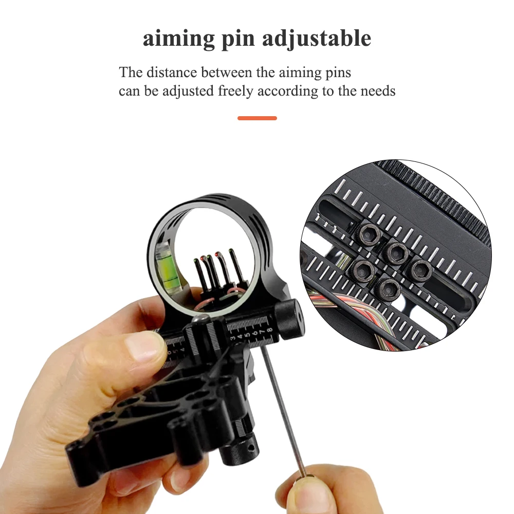 Toparchery mira de arco de 5 pines, vista de Metal completo, espaciado de Pin de puntería ajustable para tiro con arco compuesto/arcos recurvos, tiro de caza - imagen 3