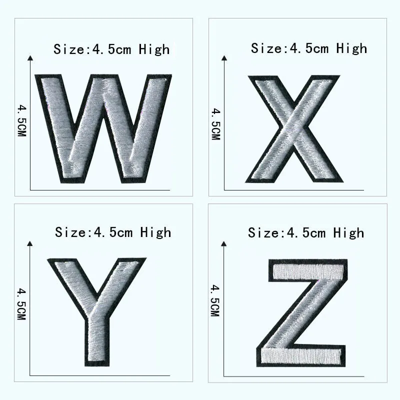 Parche bordado con letras ABC XYZ para ropa de niños, insignia de nombre, número, figuras, sombrero, apliques, alfabeto, 4,5 cm, blanco - imagen 4