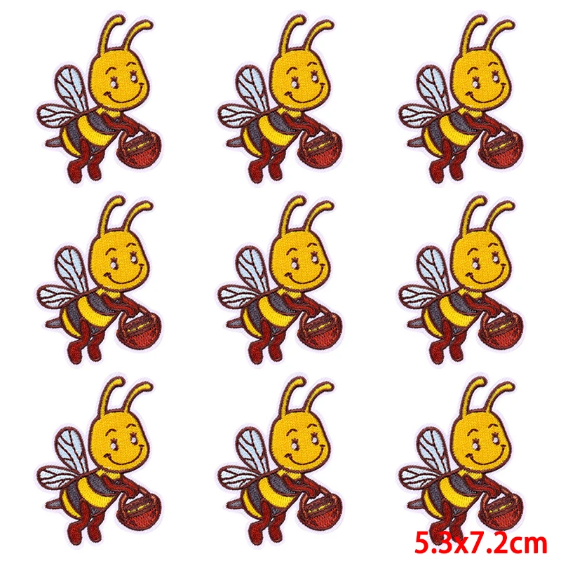 Parche bordado de flores de abeja, parches para planchar para ropa, parche Fusible de costura de dibujos animados, parches bordados para ropa, 10 unidades por lote - imagen 3