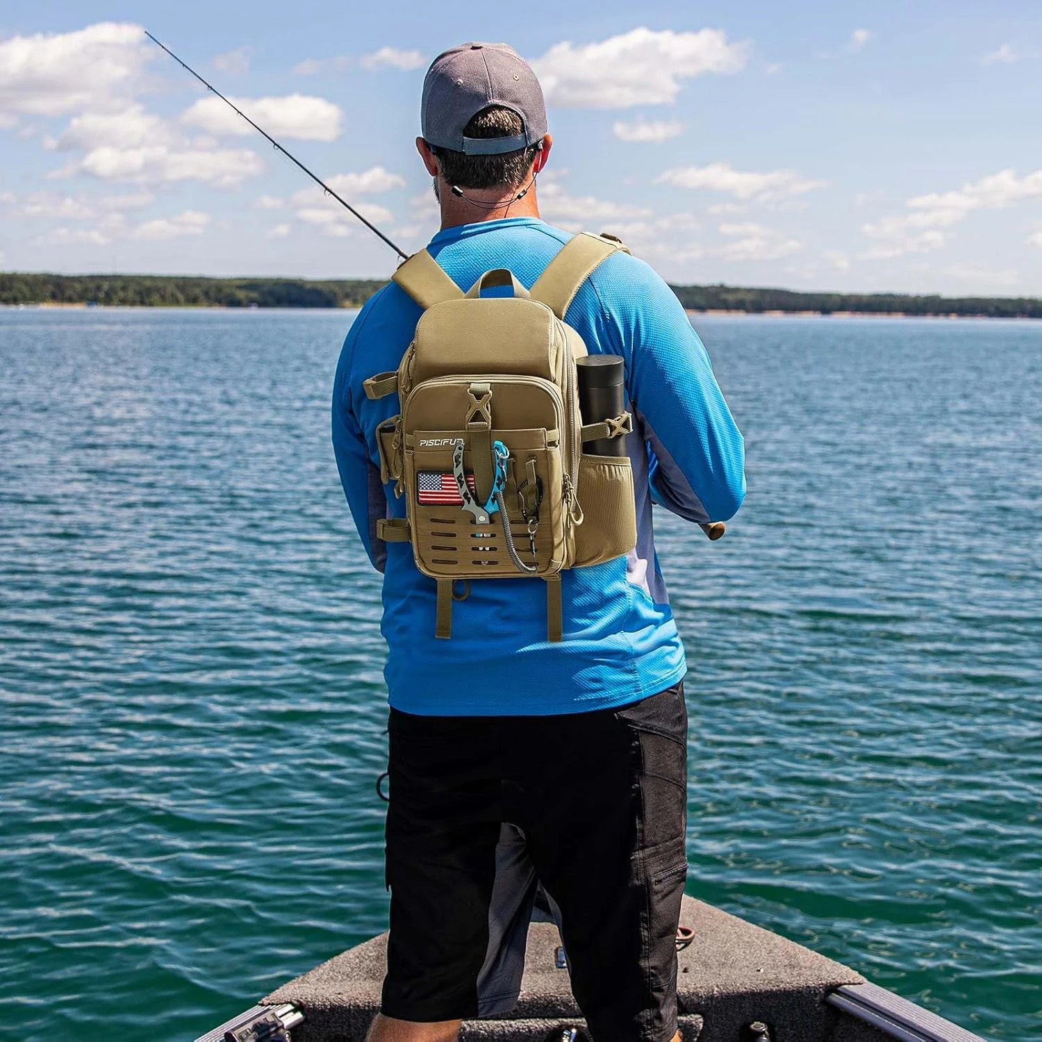 Mochila para aparejos de pesca con caña y soporte para equipo, bolsa ligera para almacenamiento de aparejos de pesca con cubierta protectora contra la lluvia - imagen 2