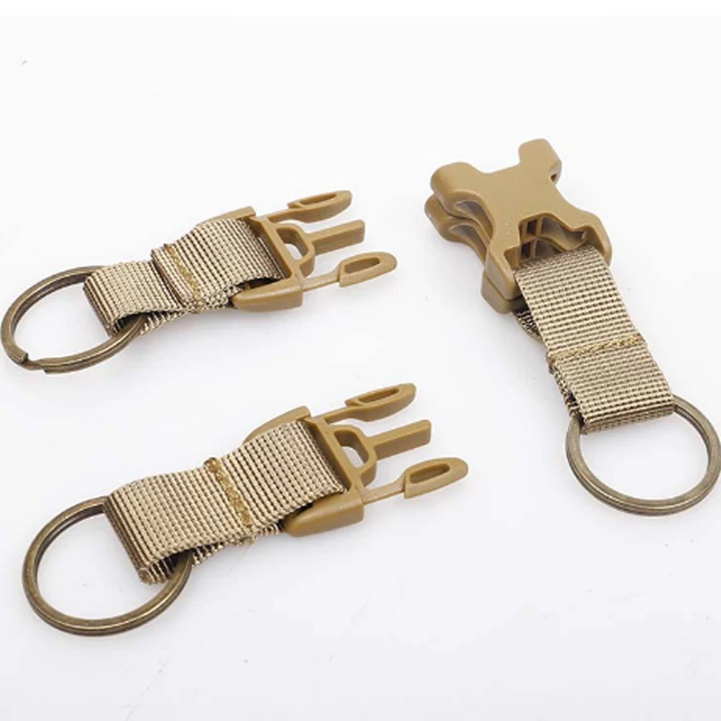 LLavero de cinturón de nailon con hebilla de Clip Molle para deportes al aire libre, llavero táctico multifuncional de tres anillos, negro, verde, bronceado - imagen 5