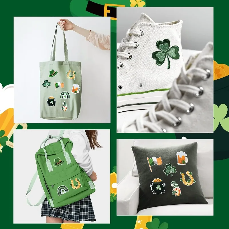 Parches de trébol de la suerte para carnaval del Día de San Patricio irlandés, apliques de hierro para coser, bolsos, zapatos, manualidades DIY, pegatina para ropa - imagen 5