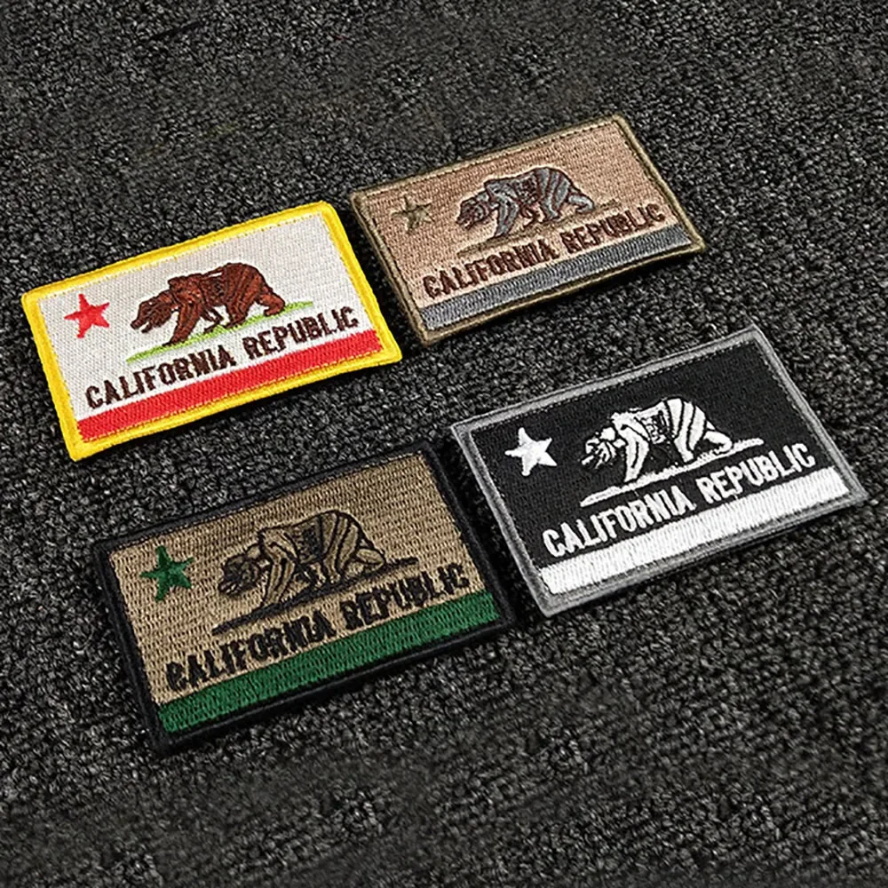 Bordado de bandera del Estado de California, pegatinas de tela de brazalete, parches militares tácticos del ejército de oso, insignias de gancho y bucle - imagen 2