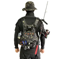 Mochila de pesca resistente en nailon con bolsillos y cremallera