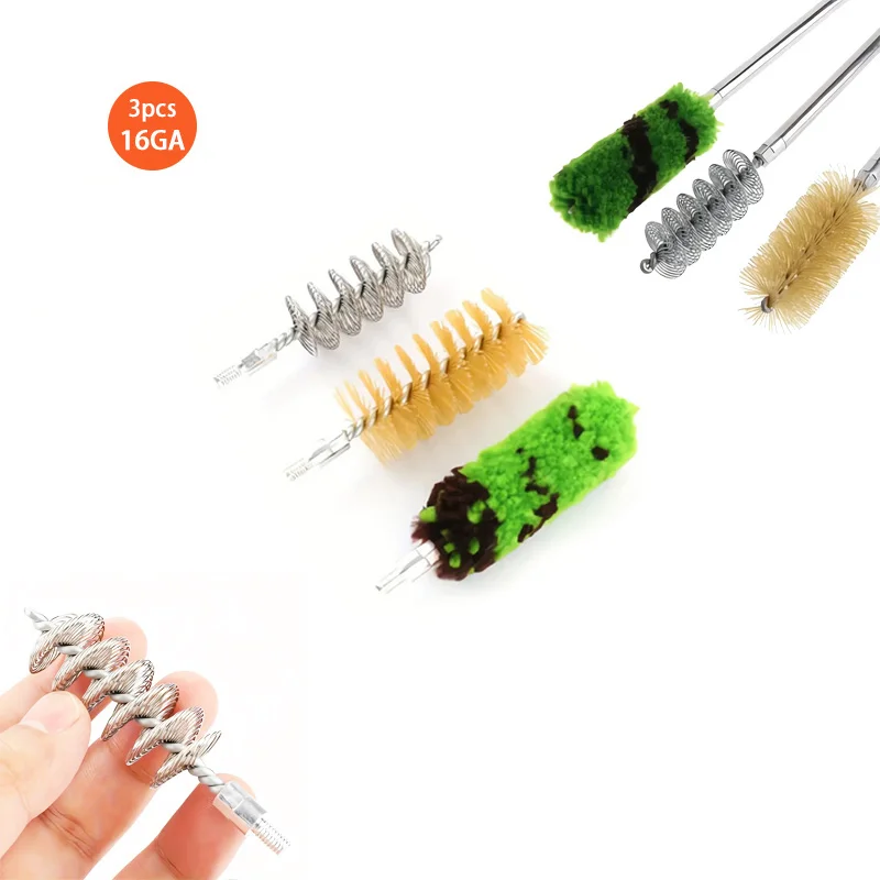 3 uds cepillo de limpieza varilla cepillo Kit de limpieza herramienta-eje de Metal duradero, cepillos de cerdas suaves para pistola 16GA limpieza de Rifle de caza