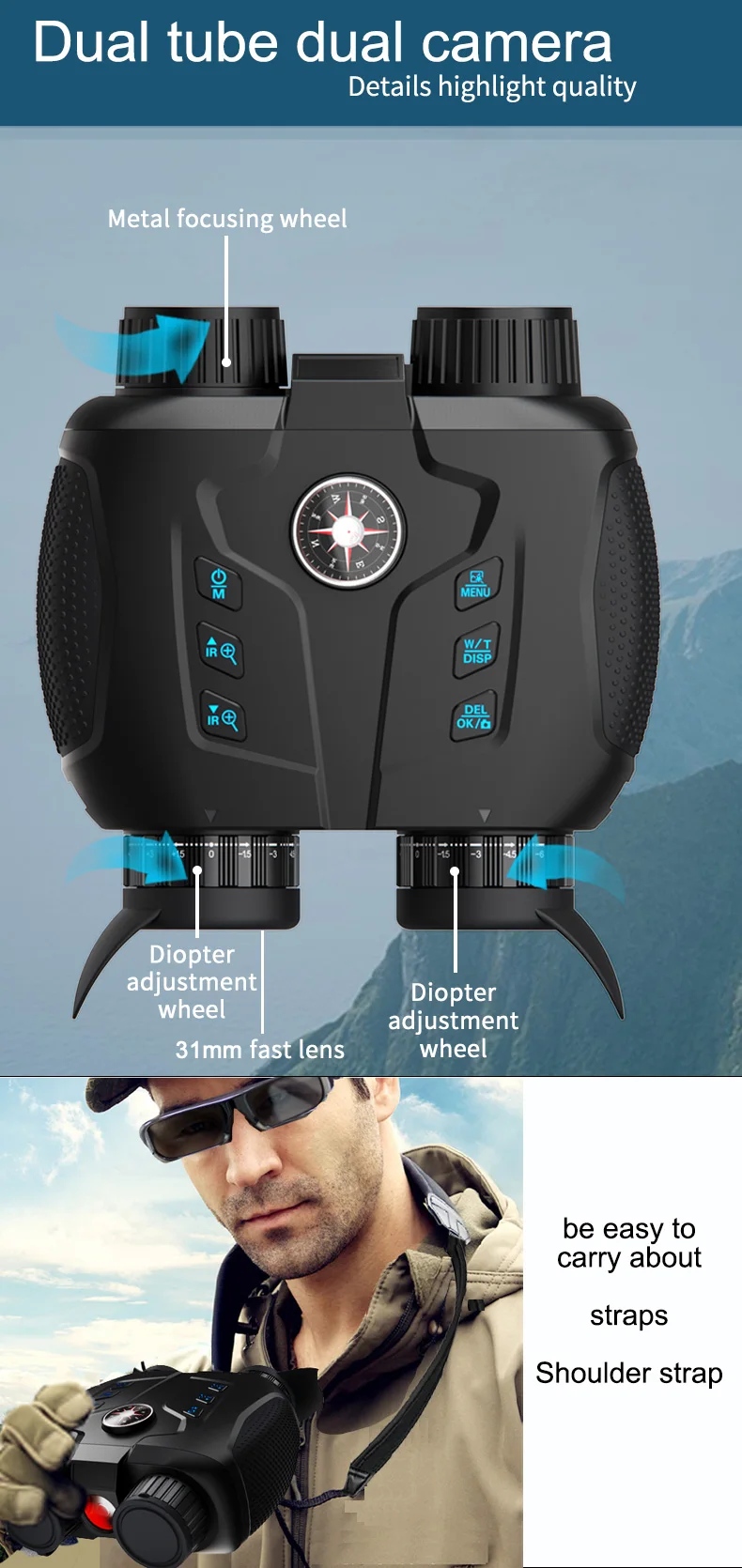 VRNV331 ojo desnudo 3D VR Binocular 4K 700m dispositivo de visión nocturna 5000mAh batería 6X Zoom Digital brújula gafas para caza - imagen 3