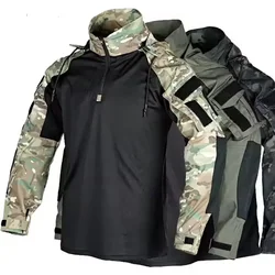 Camisa táctica de senderismo para hombre, Top transpirable desmontable con capucha para acampar, jersey de combate militar de secado rápido para senderismo y pesca
