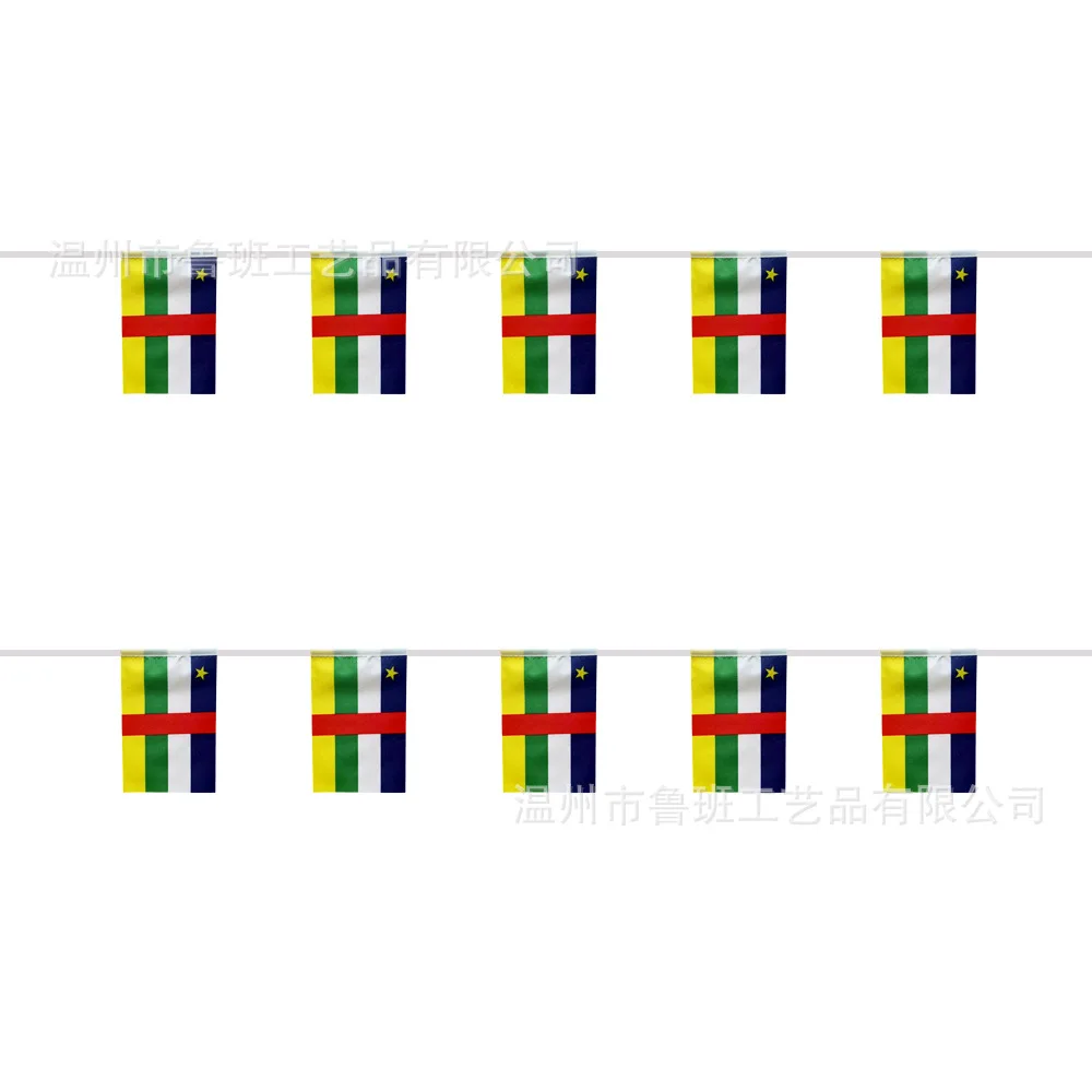 Banderines SKY FLAG de la República Central Africana, 14x21cm, 20 unids/lote, banderas de cuerda CAF, banderín para decoración de festivales