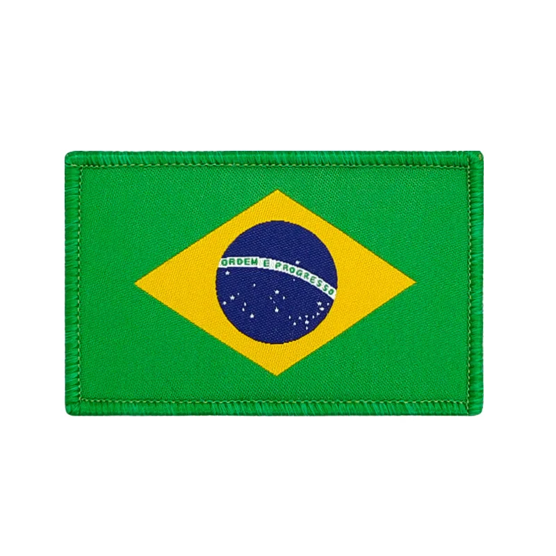 Parches bordados de Brasil, sujetador de goma de PVC brasileño reflectante IR, parche trasero con gancho decorativo para mochila de ropa
