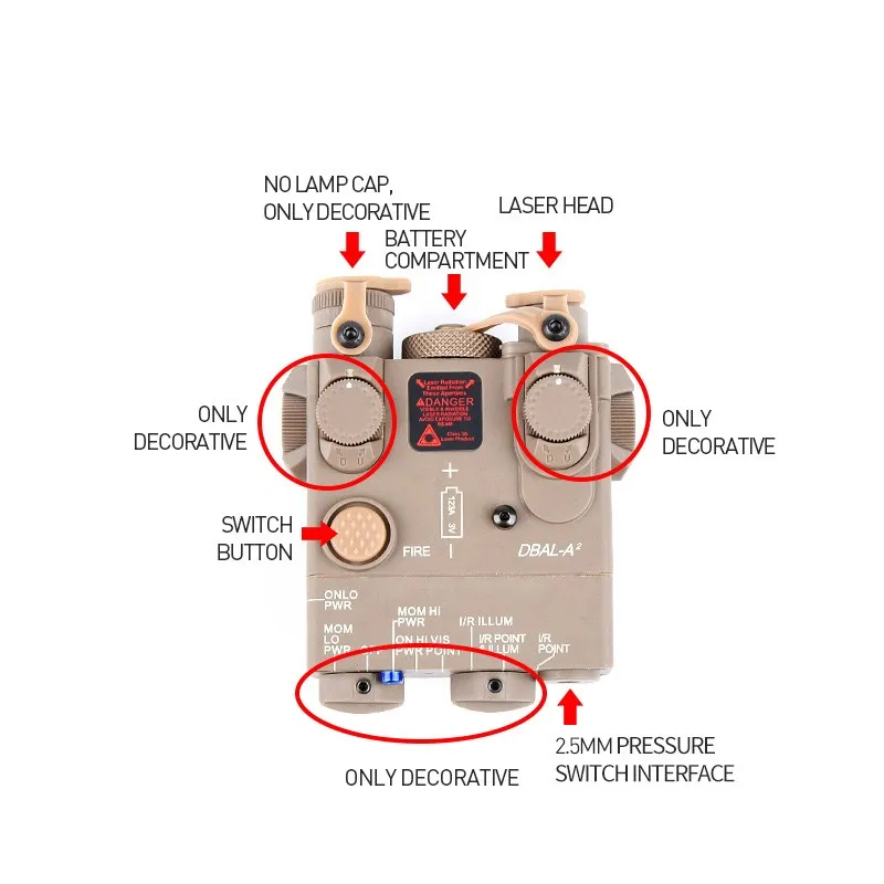 WADSN-DBAL-A2 láser de puntería de punto rojo y verde, linterna táctica de caza, luz LED de explorador con interruptor de presión de Control Dual, M300M600 - imagen 3