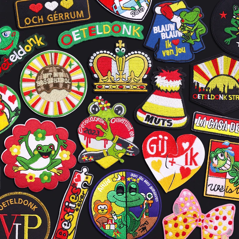 Parches bordados con emblema de Oeteldonk de Países Bajos, parche de rana, parches de Carnaval de Países Bajos para ropa, uniforme, parches para planchar DIY