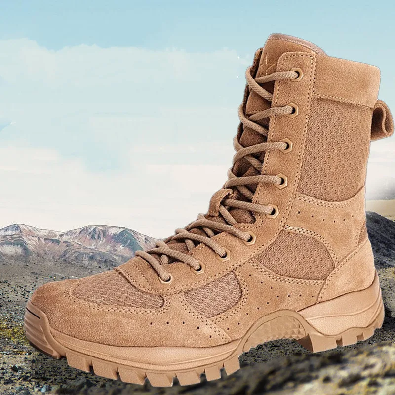 Nuevas botas de combate marrones con cremallera lateral resistente al desgaste entrenamiento verano ultraligero zapatos de senderismo al aire libre escalada táctica en el desierto - imagen 2